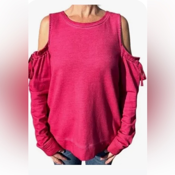 ANTHROPOLOGIE ~Sanctuary Parkside Cold Shoulder Camellia Sweater Pink Size XS - Picture 1 of 5